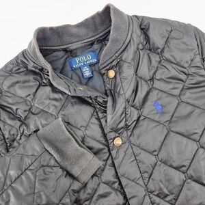 Polo Ralph Lauren Kids Black Quilted Bomber Jacket Blue Pony Logo Size L 14-16